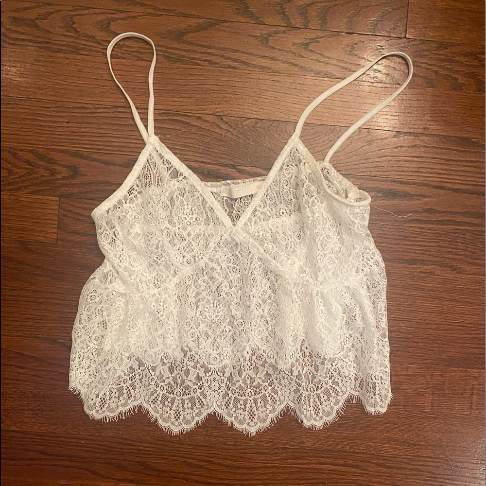 NWOT | Vera & Lucy | White Lace Cropped Babydoll Tank Top | Size M